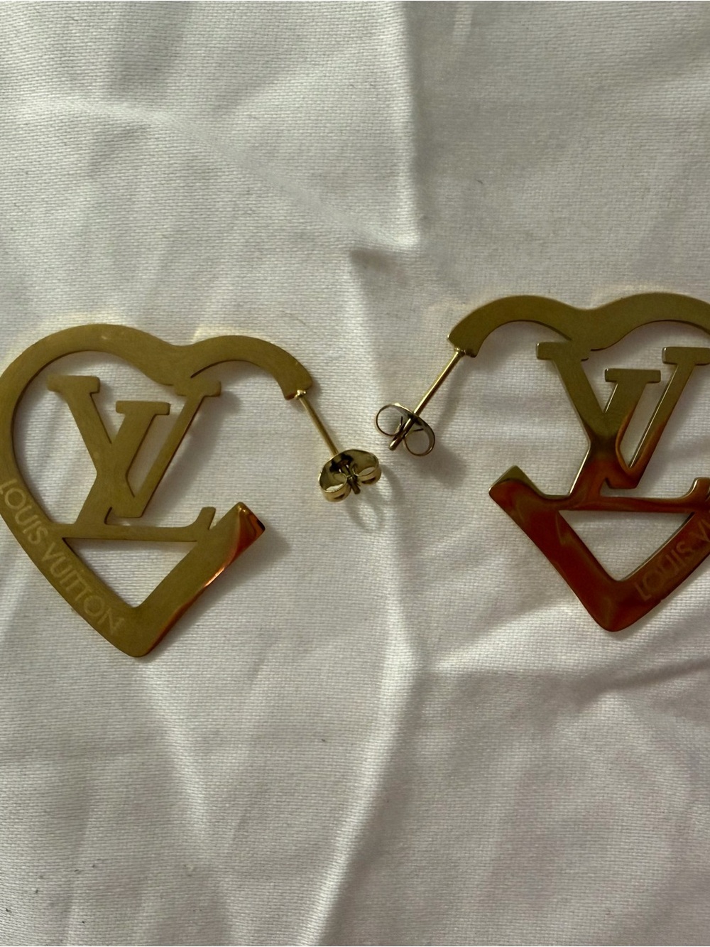 Inspired Gold Heart Logo Drop Earrings